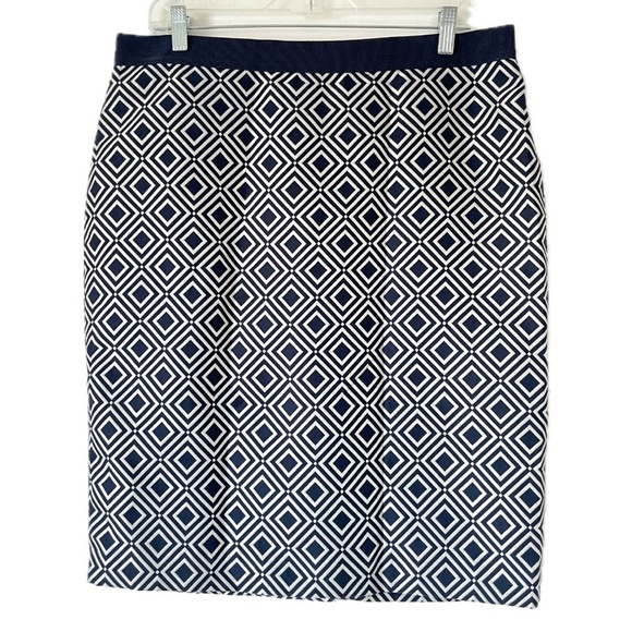 NEW Ann Taylor Diamond Print Jacquard Pencil Skirt Navy Blue Women’s Size 14 - Picture 3 of 10